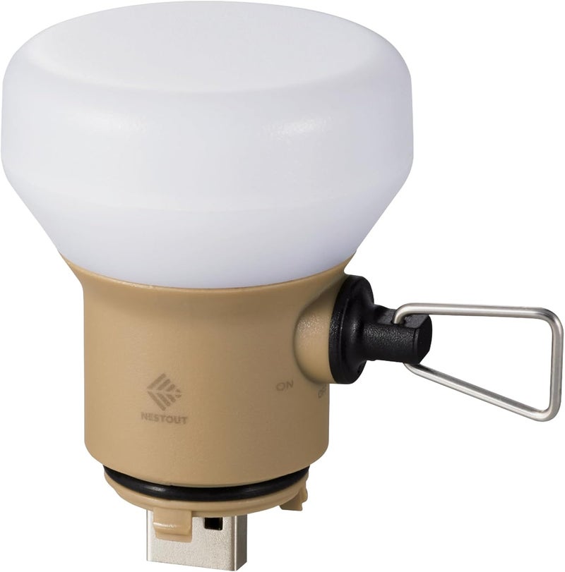 ELECOM NESTOUT Rugged Outdoor Camping LED Lantern w/ Mini Tripod, Dimmable USB Powered Soft LED Light, IP44 Water Dust Resistant, 10-350 Lumen, Portable Lamp for Power Bank EDC Travel, LAMP-1 (Beige) - Image 1